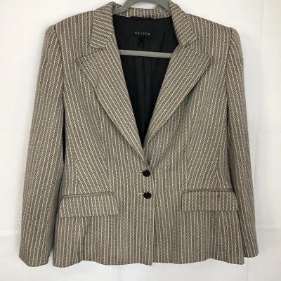 Blazer Escada preto/bege ajustado Boucle, botões de coroa de metal, tamanho UE 42 - Imagem 1 de 4