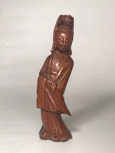 Vintage Chinese Boxwood  Huangyang Wood Carving Figurine Kwan Yin 4.5” Tall - Picture 1 of 10