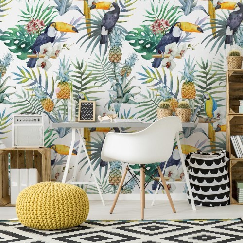 Adesivi Murali Foglie Tropicali - Decorazione Parete Rimovibile, 2 Fogli 90x30cm - Foto 7