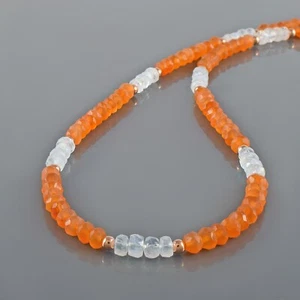 Natural Cornalina & Arcoiris Luna con Cuentas 18" Cadena Hecho a Mano Mujeres - Imagen 1 de 5