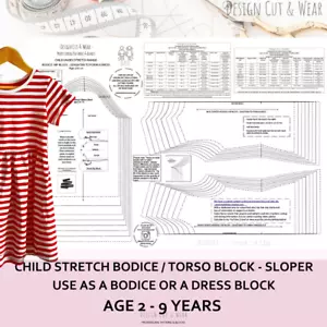 CHILD STRETCH BODICE & SLEEVE / DRESS HIP BLOCK PATTERNS- AGE 2 TO 9 - SLOPER - Picture 1 of 12