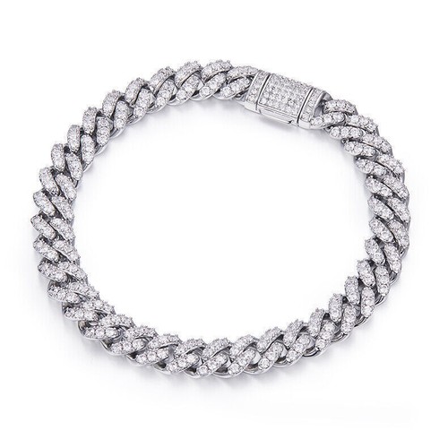 VALENTINO Collana catena maglia cubana Miami vera MOISSANITE bracciale argento sterling 925 8 mm