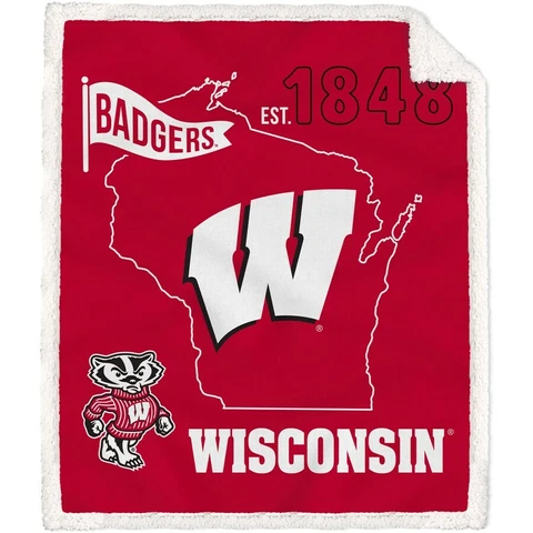 Wisconsin Badgers NCAA 60'' x 70'' State Icon Sherpa Throw Blanket Cover