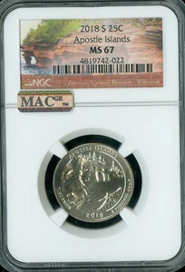 2018 S APOSTLE ISLAND QUARTER NGC MS67 PQ FINEST GRADE MAC SPOTLESS . - Picture 1 of 4