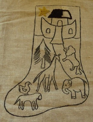 "Noah's Ark Christmas Stocking" Primitive Rug Hooking Pattern on Burlap - Image 1 of 4