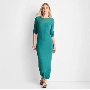 NWT Collection Long Sleeve Scoop Neck Ribbed Sheer Dress with Full Slip 3X - Picture 1 of 7