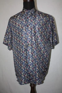 Vtg Colore Italia Sz M Lightweight Silk Funky Blue Geometric Button Front Shirt - Picture 1 of 5