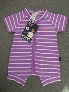 BNWT Bonds Zippy Romper Sz 0000 Newborn Purple White Stripe $23.99 - Picture 1 of 2
