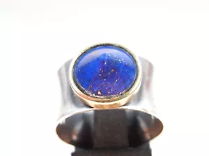Designer Lapislazuli Ring Silber und 750 Gold feine Handarbeit um 1980 - Bild 1 von 7