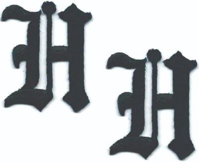 Gothic Old English H Patch Black Iron-On Embroidered Letters (1 1/8") Lot of 2 - Image 1 of 2