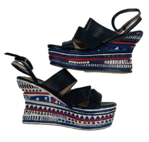Opening Ceremony Women's Black Leather & Wood Wedges Sandals Size US 6.5 NWD NEW - Picture 1 of 8