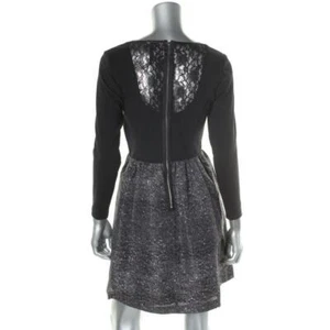 👗🔥 Kensie Black & White Chiffon Lace Back V Neck Cocktail Dress ~ M M3020🔥🔥 - Picture 1 of 7