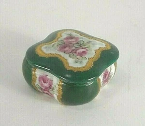 Porcelain Trinket Box With Hand Painted Roses - Picture 1 of 5