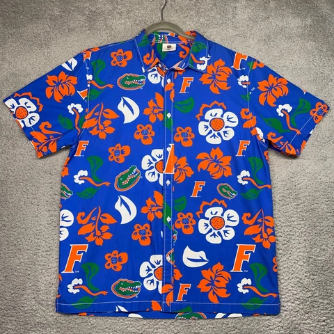 Wes and Willy Florida Gators Hawaiian Shirt Floral Alligator Button Up Mens XL Cover