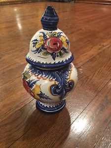 BOUQUET PEINT A LA MAIN Blue Vase Vintage Lid Flower - Picture 1 of 9