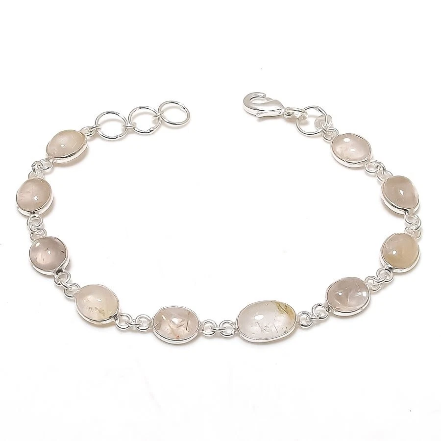 Rutilated Quartz Gemstone Handmade 925 Sterling silver Jewelry Bracelet Sz 7-8" - Image 1 of 1