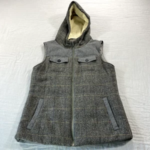Prana Ava Vest Womens Small Gray Herringbone Wool Hooded Lined Outdoor Jacket - Picture 1 of 9