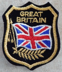 VTG New Patch Great Britain Flag Red Blue White Black Gold 3" x 2.5" Stahl's - Picture 1 of 2