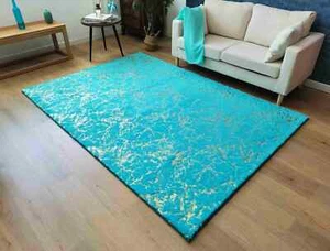 TIMMY-S SHAGGY Modern Stylish Living Room Area Rug TD3396-B6-TEAL+GOLD - Picture 1 of 2