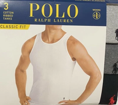 3 POLO RALPH LAUREN ALGODÓN GRIS NEGRO CAMISETAS SIN MANGAS CAMISETAS INTERIORES S M L XL XXL Foto 1 de 4
