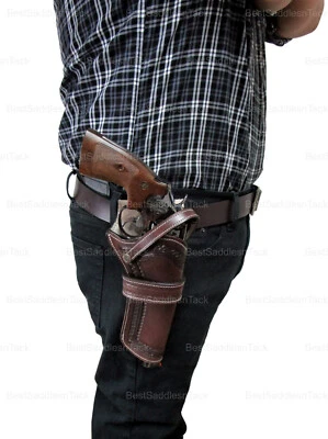 Western Holster with Belt Pinwheel Tooled Leather 357 22 Long Barrel Taurus Colt - Image 1 of 4