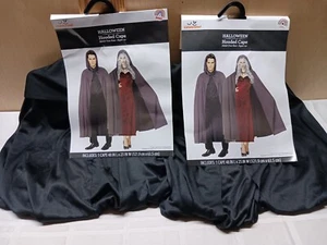 Lot 2 Adult/14+ Hooded Cape Black One Size Fits Most 48" x 25" Halloween Cosplay - Picture 1 of 3