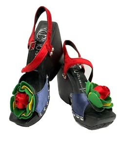 Jeffrey Campbell Havana Last Blue Red Blk Yellow GreenFloral Platform Wedge sz5M - Picture 1 of 12