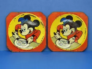 HAPPYNAK 1935 TINPLATE WALT DISNEY MICKEY MOUSE PLATES x 2 - Picture 1 of 6