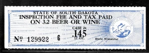 HICK GIRL-MINT STATE OF SO. DAKOTA INSPECTION FEE & TAX ON 3.2 BEER & WINE A1 - Picture 1 of 2