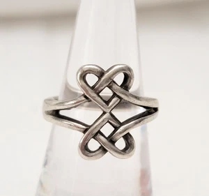 Vintage Celtic Knot Two Hearts Entwined Love 925 Sterling Silver Ring Size 6.5 - Picture 1 of 10
