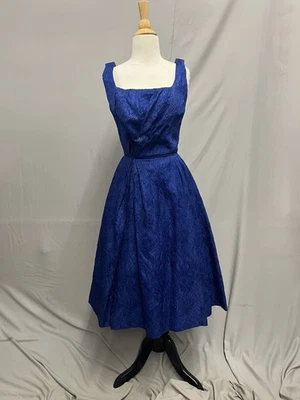 Sophisticated Sapphire Blue Metallic Brocade Cocktail Dress 1950’s  - Image 1 of 4