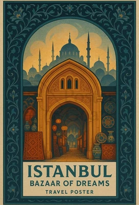 Póster de viaje vintage del Bazar de los Sueños de Estambul Foto 1 de 4