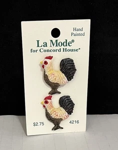Vintage La Mode For Concord House Country Rooster #4216 Hand Painted Buttons - Picture 1 of 4