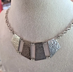 Mexiko signiert DLD? Schwere Rolo 15" Modernist Sterlingsilber gehämmert Halskette - Bild 1 von 8
