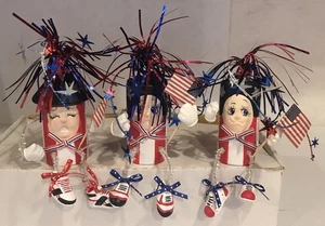 3er Set Vintage anthropomorphe 4. Juli Unabhängigkeitstag Regal Sitter Figuren - Bild 1 von 10