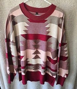 Saukole Aztec Crewneck Pullover Sweater Pink/red/cream Size L NWT Fall Autumn - Picture 1 of 13