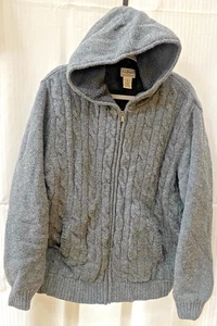 Suéter con Capucha LL Bean 100% Gris Cachemira Polar Grueso Tejido con Cable De Colección Para Hombres Talla L - Imagen 1 de 8