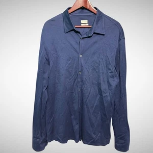 Luciano Barbera Hemd Herren Large Einfarbig Blau Langarm Knopfleiste Baumwolle Italy  - Bild 1 von 8