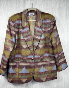Bill Blass XL Aztec Boho Southwestern Tapestry Blazer Jacket Women’s Vintage - Picture 1 of 6
