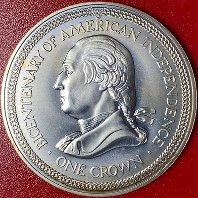1976 ISLE OF MAN CROWN .85oz SILVER WASHINGTON AMERICAN INDEPENDENCE BICENTENARY - Image 1 of 4