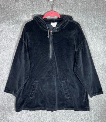 Vintage Jones New York Sport Fleece 1/4 Zip Hoodie Sweatshirt Womens Sz 2X Black - Image 1 of 4