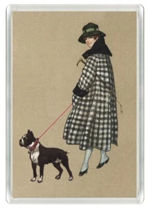 BOSTON TERRIER ELEGANT LADY WALKING DOG ACRYLIC FRIDGE MAGNET GREAT GIFT - Picture 1 of 1