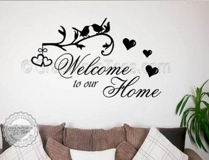 Welcome To Our Home Quote, Family Wall Sticker, with Birds Hearts Wall Art Decal - Picture 1 of 15