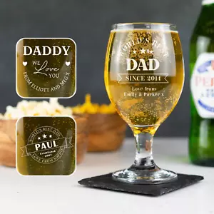 Personalised Beer Glass - Custom Engraved Stemmed Ale Glass Fathers Day Gift - Foto 1 di 12