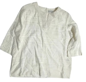 Alfred Dunner womens 14 white beaded lace 3/4 sleeve tunic top Linen-Feel - Picture 1 of 10
