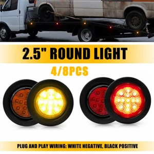 4/8pcs 2.5" Round DOT Red LED Trailer Side Marker Lights w/ Grommet Fit Truck RV - Picture 1 of 18