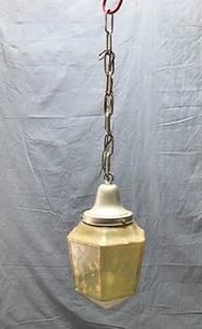 Antique brass Hanging Ceiling 6" Amber Yellow Textured Glass Globe VTG 1430-22B - Picture 1 of 10