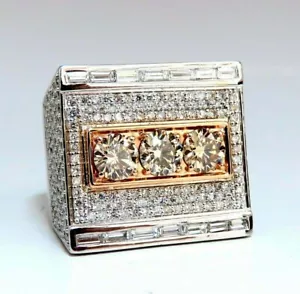 3.65 CT Round & Baguette Cut Micro Pave Set Men's Huge Hip-Hop 925 Silver Ring - Picture 1 of 9