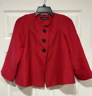 Blazer Recortado Perceptions 3 Botones Chaqueta Frontal Mujer Rojo Mangas 3/4 Foto 1 de 4