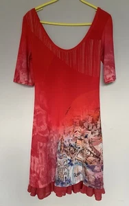 Save the Queen Red Rome City Print Mini Dress Scoop Neck Lace Medium UK 10-12 - Picture 1 of 14